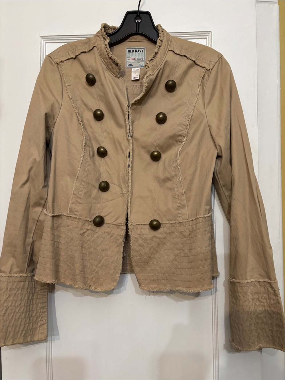 Old Navy Tan Double-Breasted Frayed Edge Military Jacket